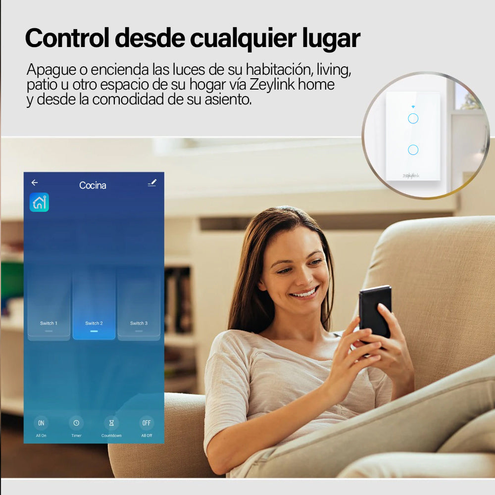 Interruptor Wifi 2 Canales Inteligente Touch Alexa Google – Zeylink