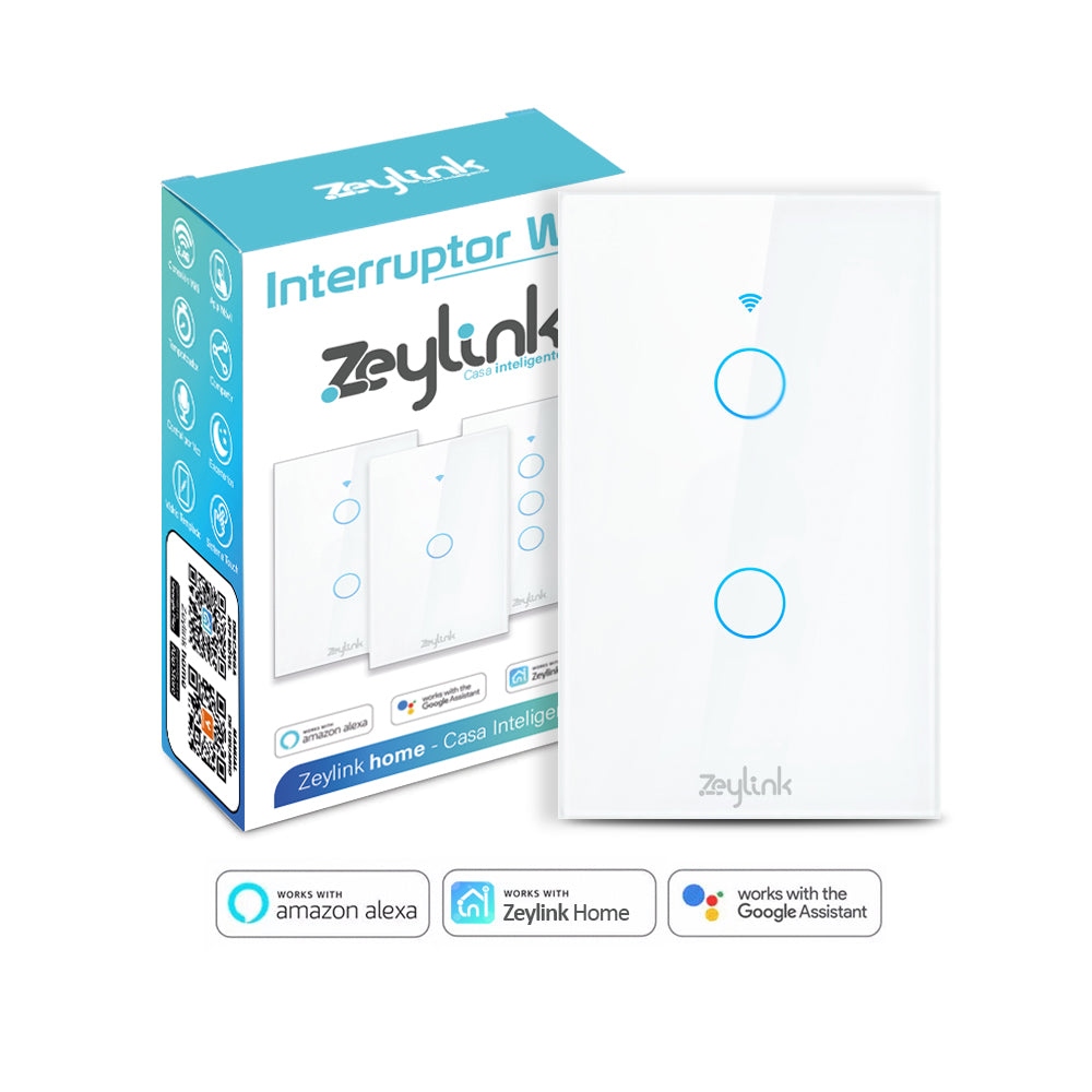 Interruptor De Pared Wifi 2 Canal Sin Neutro Black Zeylink