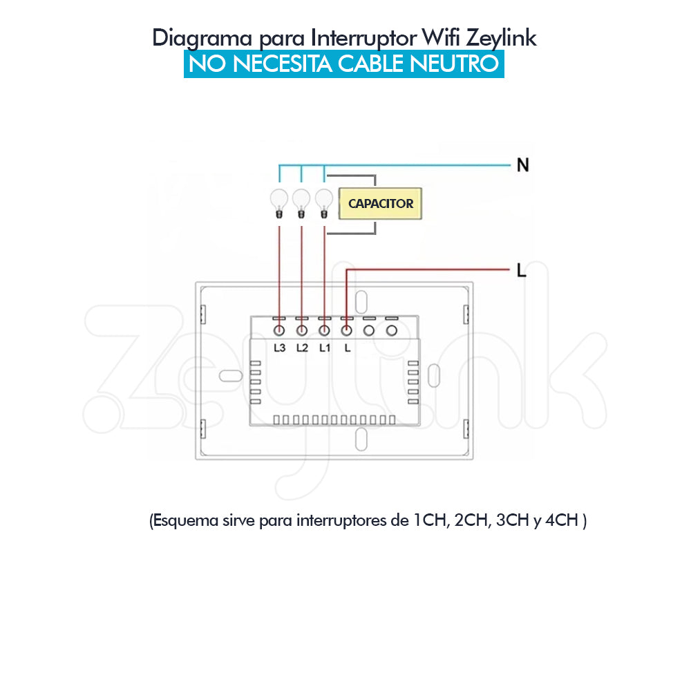 Interruptor De Pared Wifi 3 Canales Sin Neutro Black Zeylink